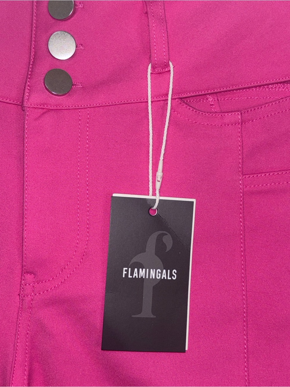 Flamingals Pink High Waist Capri Pants NWT Hip Cutout Skinny Crop Hot Pink M - Picture 4 of 10